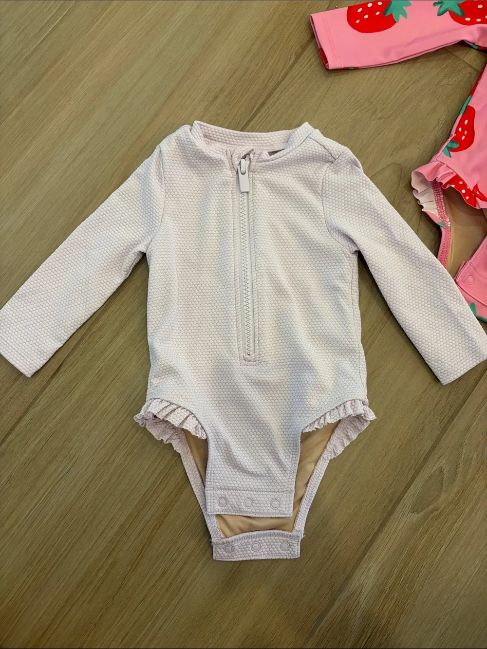 Baby Girls Long Sleeve Rash Guard Bodysuit - Pink Strawberry Print & Light Purpl
